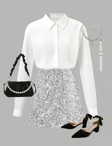 Compleu SHEIN, alb/gri