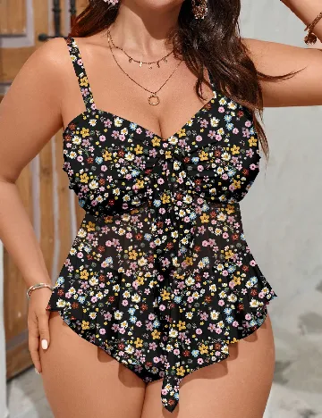 Costum de baie SHEIN CURVE, floral print
