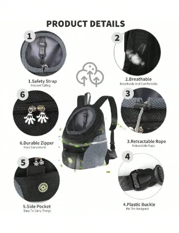 Geanta de transport pentru animale SHEIN, negru/gri