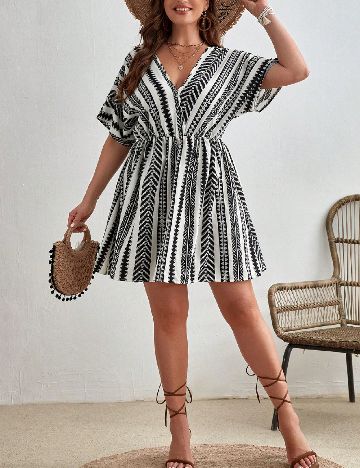 Rochie scurta SHEIN CURVE, alb/negru