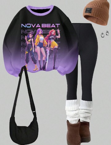 Compleu Shein Kids, negru/mov