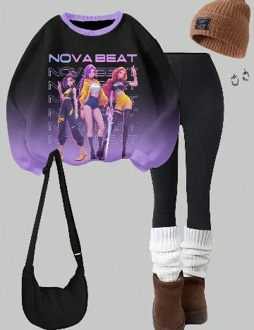 Compleu Shein Kids, negru/mov