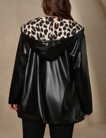 Jacheta reversibila SHEIN CURVE, negru/animal print