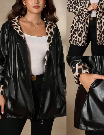 Jacheta reversibila SHEIN CURVE, negru/animal print