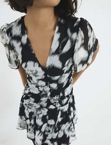 Rochie scurta River Island, negru/gri