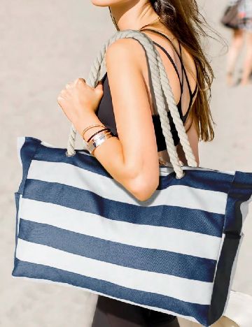 Geanta de plaja SHEIN, albastru/alb