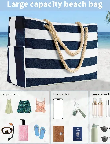 Geanta de plaja SHEIN, albastru/alb