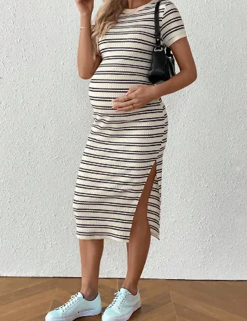 Rochie medie SHEIN Maternity, crem/negru