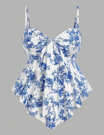 Top SHEIN CURVE, alb/albastru