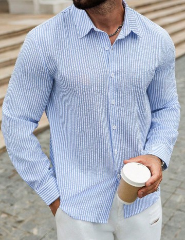 Camasa SHEIN Plus Size Men, albastru/alb