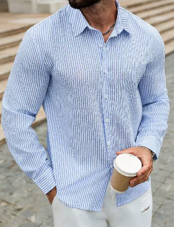 Camasa SHEIN Plus Size Men, albastru/alb