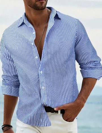 Camasa SHEIN Plus Size Men, albastru/alb