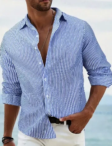 Camasa SHEIN Plus Size Men, albastru/alb