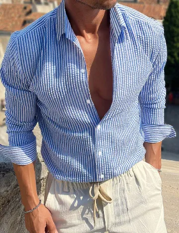 Camasa SHEIN Plus Size Men, albastru/alb