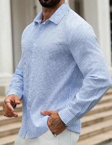 Camasa SHEIN Plus Size Men, albastru/alb