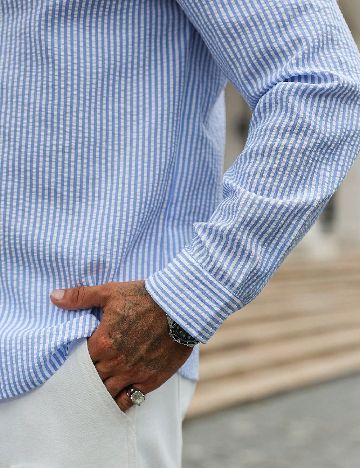 Camasa SHEIN Plus Size Men, albastru/alb