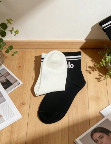 Set sosete 2 perechi SHEIN, alb/negru