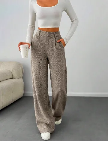 Pantaloni SHEIN, maro/alb