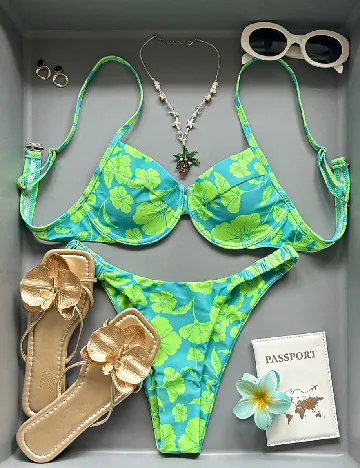 Costum de baie SHEIN, albastru/verde