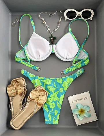 Costum de baie SHEIN, albastru/verde