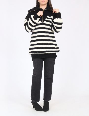 Pulover Oversize River Island, alb/negru