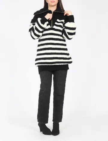 Pulover Oversize River Island, alb/negru