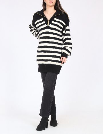 Pulover Oversize River Island, alb/negru