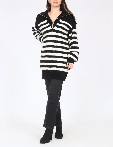 Pulover Oversize River Island, alb/negru