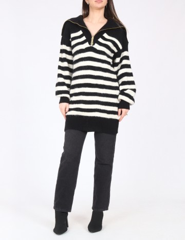 Pulover Oversize River Island, alb/negru