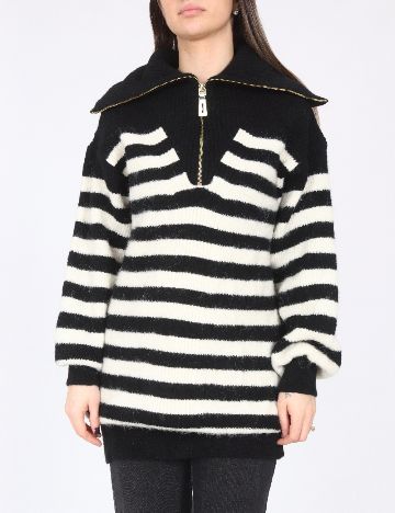 Pulover Oversize River Island, alb/negru