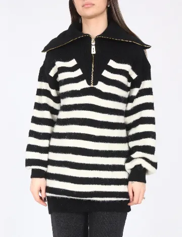 Pulover Oversize River Island, alb/negru