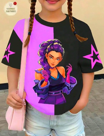 Tricou Shein Kids, roz/negru