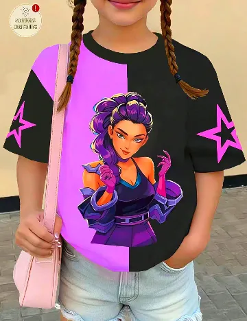 Tricou Shein Kids, roz/negru