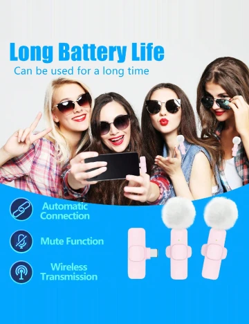 Microfon lavaliera wireless SHEIN, roz