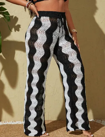 Pantaloni de plaja SHEIN CURVE, alb/negru