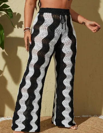 Pantaloni de plaja SHEIN CURVE, alb/negru