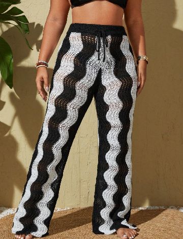 Pantaloni de plaja SHEIN CURVE, alb/negru