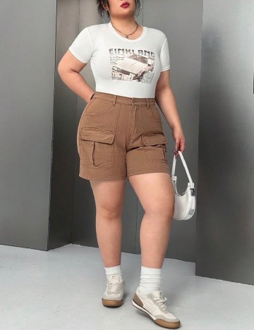 Pantaloni scurti SHEIN CURVE, maro