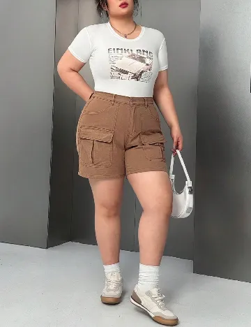 Pantaloni scurti SHEIN CURVE, maro