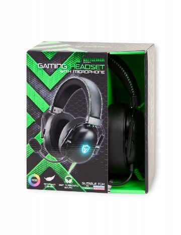 Căști de gaming cu microfon RGB LED Battletron, negru