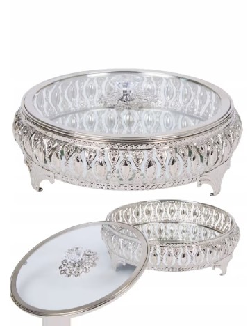 Tava rotunda cu capac sticla Home Accents, argintiu