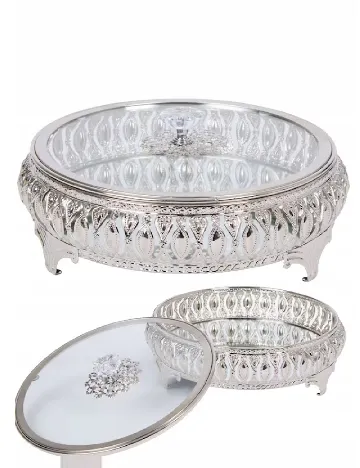 Tava rotunda cu capac sticla Home Accents, argintiu