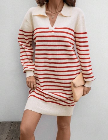 Rochie scurta SHEIN, crem/rosu