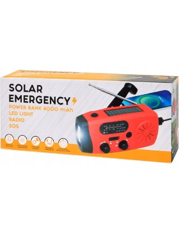 Radio solar cu lanterna si powerbank ACTION, rosu