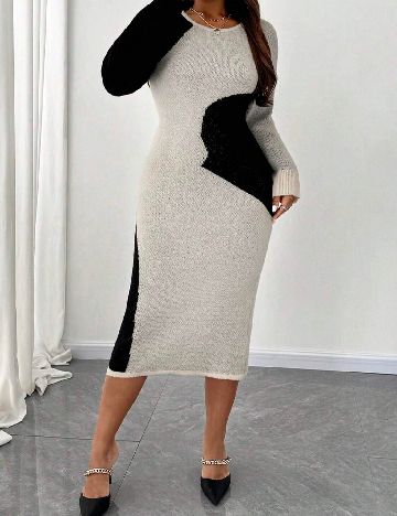 Rochie medie SHEIN CURVE, alb/negru