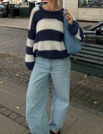 Pulover SHEIN, alb/albastru