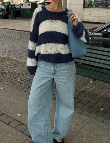 Pulover SHEIN, alb/albastru