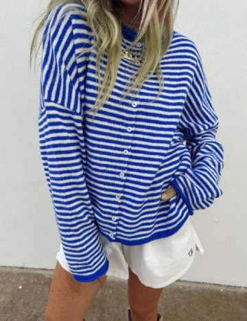 Cardigan SHEIN, alb/albastru