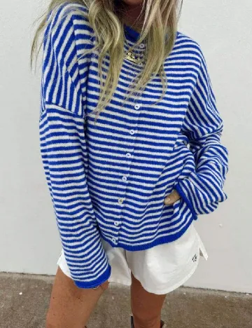 Cardigan SHEIN, alb/albastru