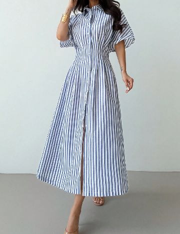 Rochie lunga SHEIN, albastru/alb